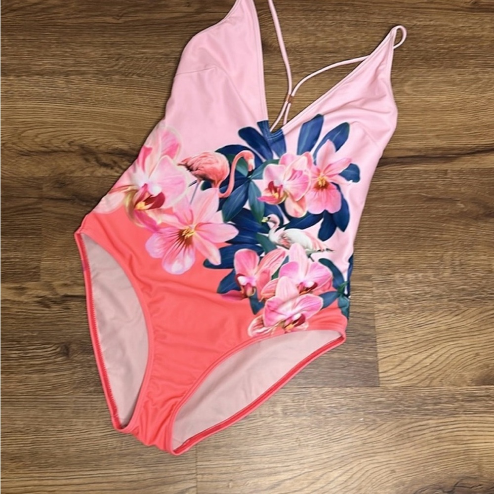 Ted Baker Pink and Coral Floral One Piece Swimsuit